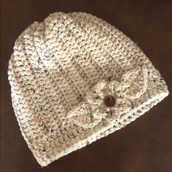 Lady’s winter beanie hat crochet flower handmade by me #347 - Picture 6 of 8